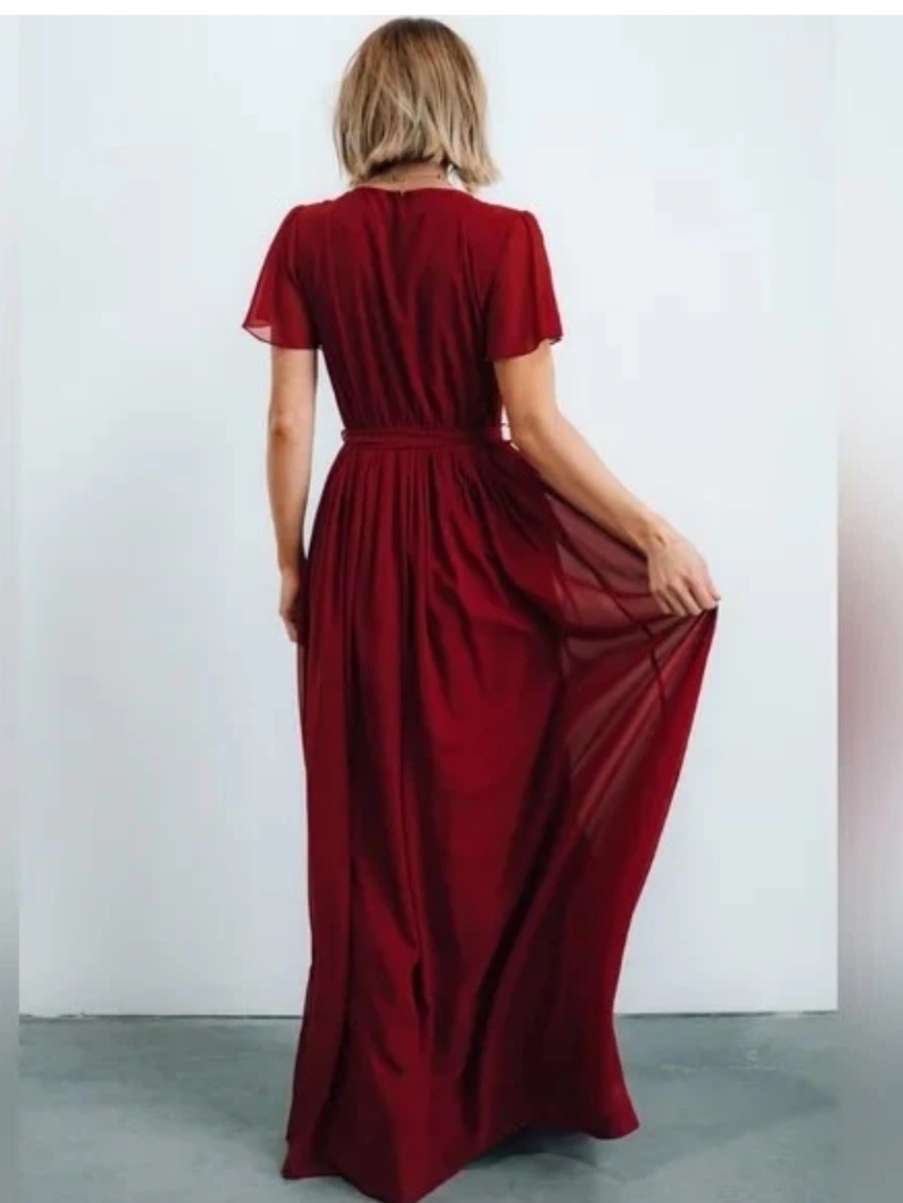 Baltic Born Kristina Chiffon Burgundy Red Maxi Women's Dress XL Wedding Guest - Picture 2 of 11